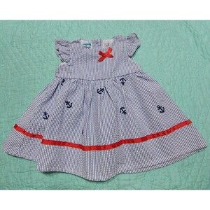 Bunble Birdie Vintage  Dress  Baby Size  3M,striped,Button Behind, 8 Inch Of Arm